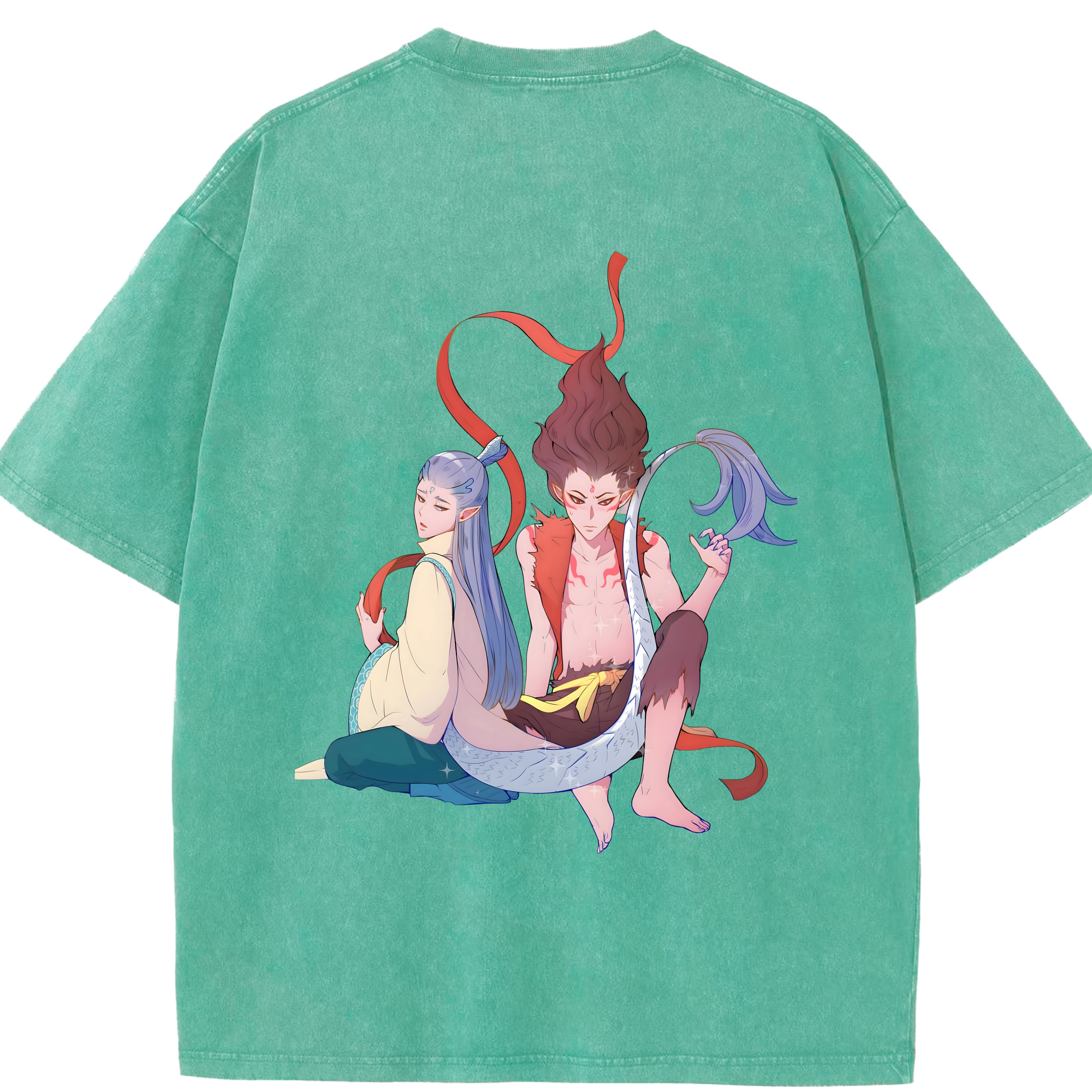 （画像用） Ne Zha 2 ナタ 魔童の大暴れ 綿100% ヴィンテージ風 半袖Tシャツ（背面プリント）
